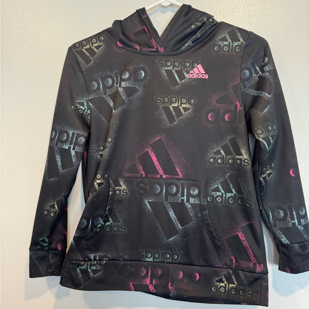 Adidas Black and Pink Hoodie Sweatshirt